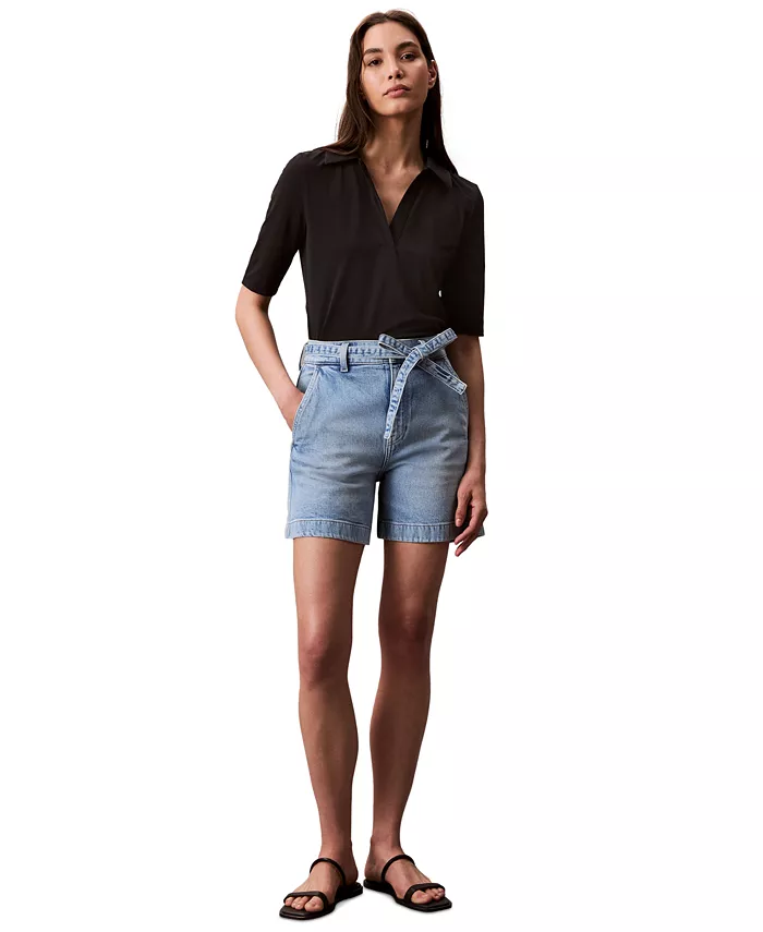 

Женские джинсовые шорты с высокой талией и завязкой на талии Calvin Klein Jeans, синий