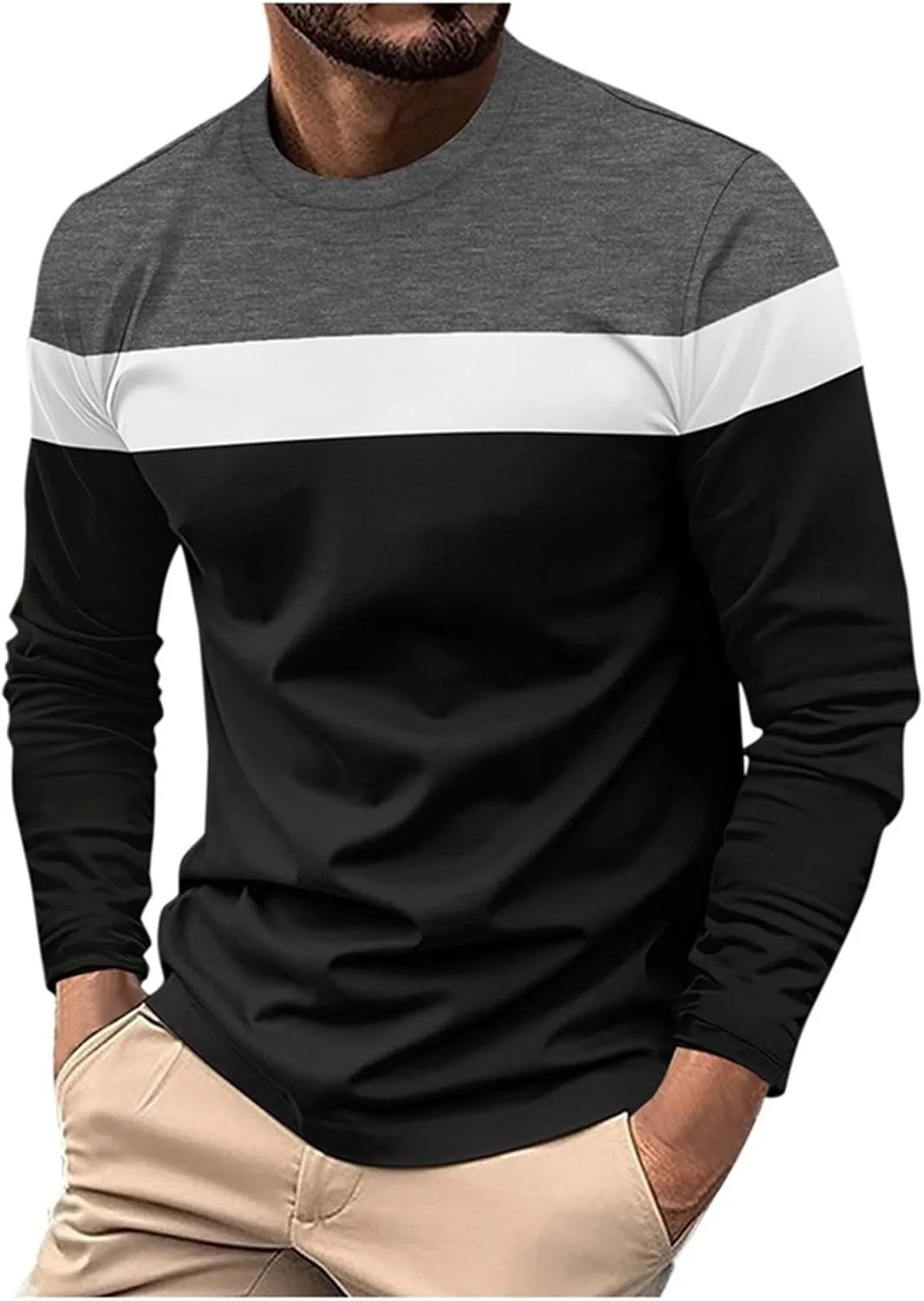 

Мужская футболка с пачворком, длинный рукав, классический воротник Muscularfit