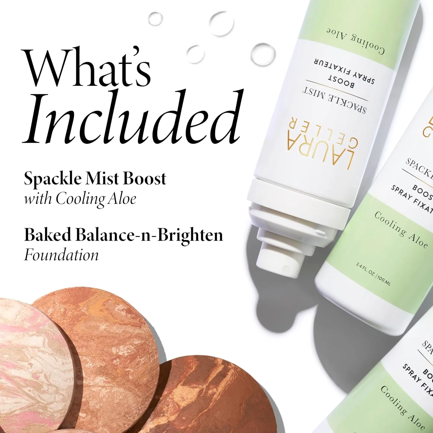LAURA GELLER NEW YORK Baked Balance-n-Brighten Powder Foundation, Deep + Spackle Mist Boost with Cooling Aloe, Deep — фото 2