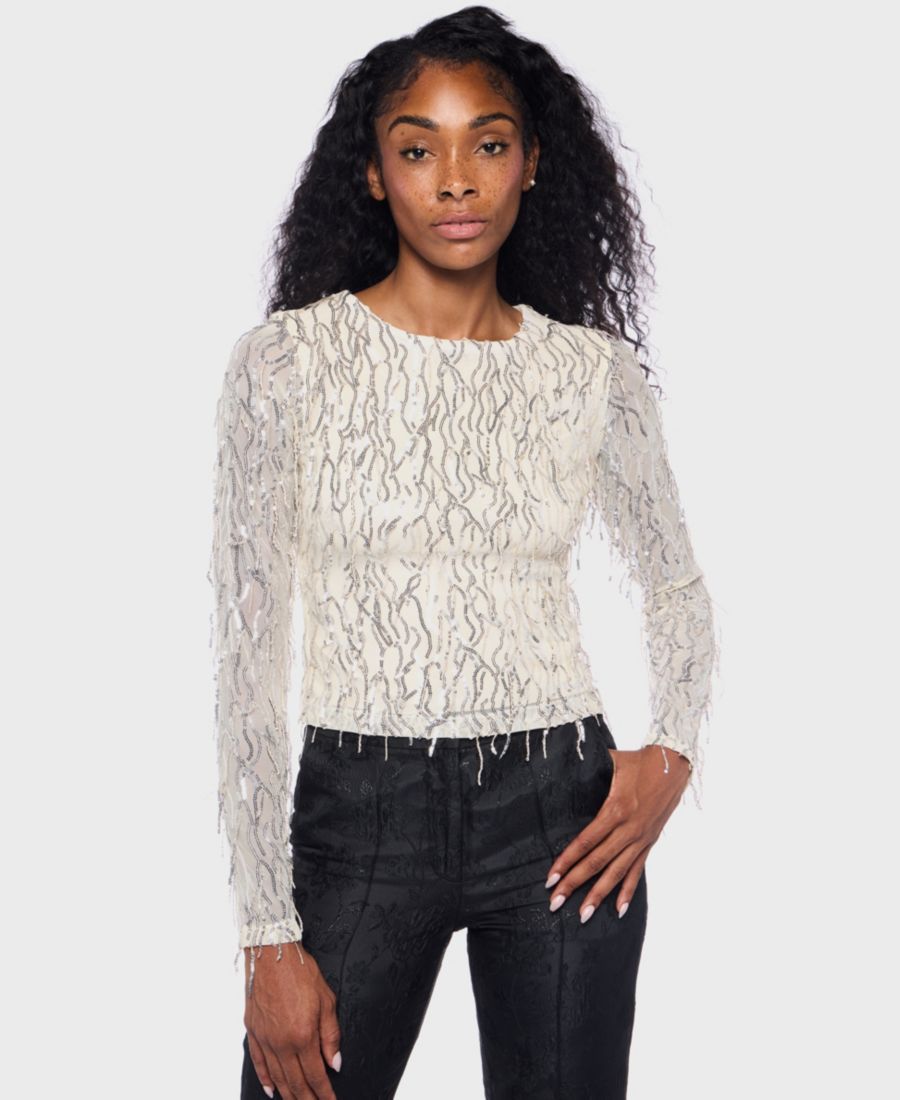 

Детский топ с длинными рукавами и бахромой Alex & Sophia, Nude/Sulphur