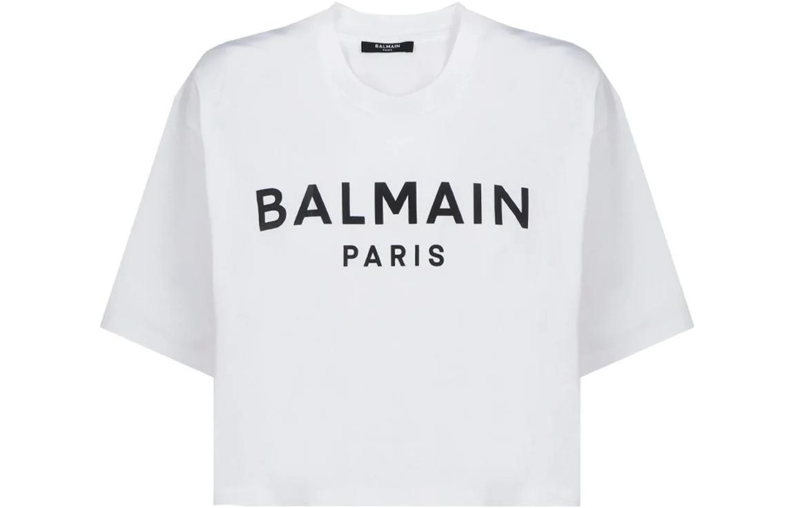 

Укороченная футболка с принтом «Blanc/Noir» BALMAIN, белый