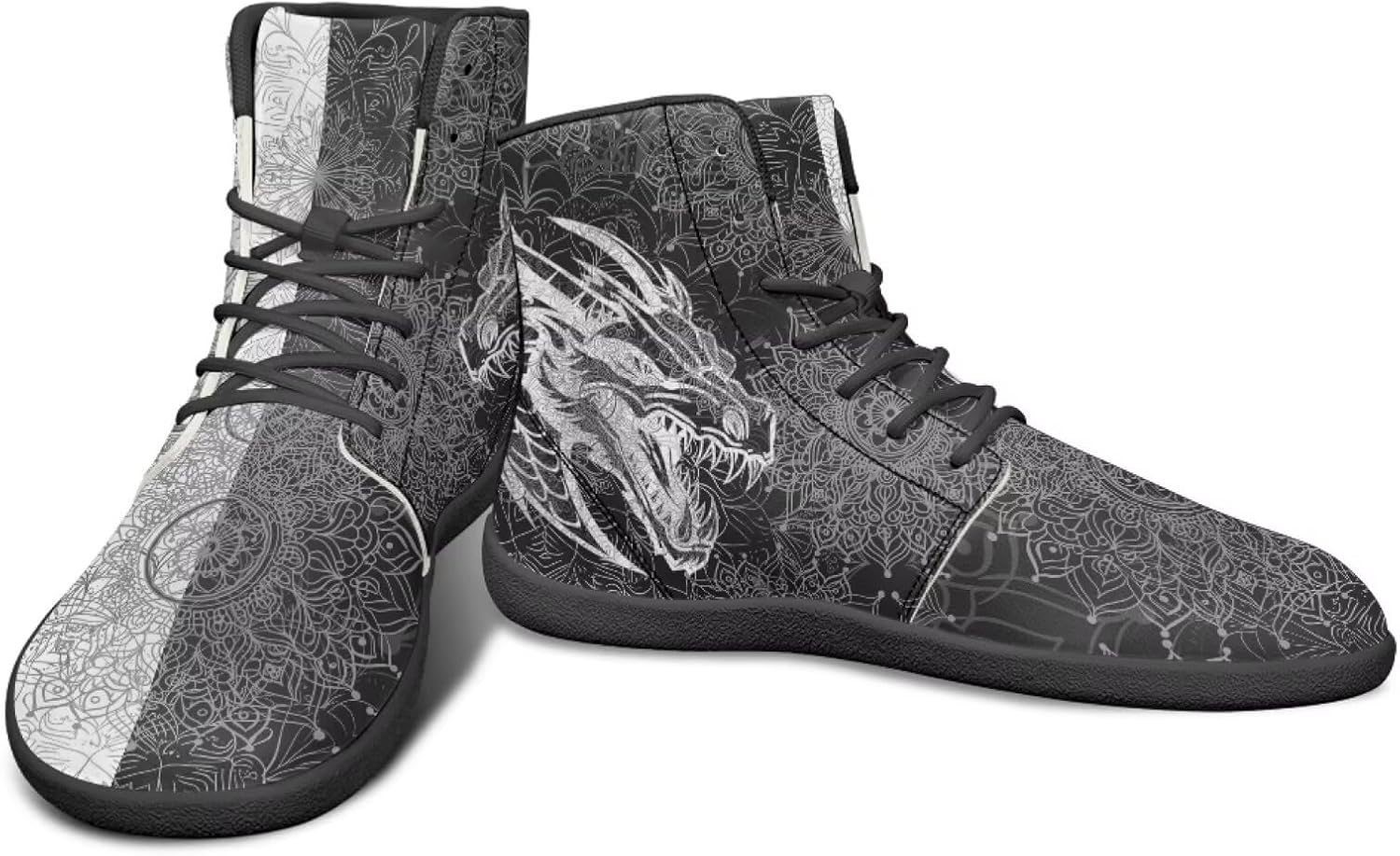 

Высокие кроссовки с драконовым узором, черно-белые, мандала, из ПУ, повседневные спортивные обувь для зала, заземленные для мужчин Watdotory