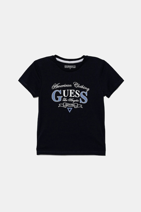 

Детская хлопковая футболка Guess, темно-синий