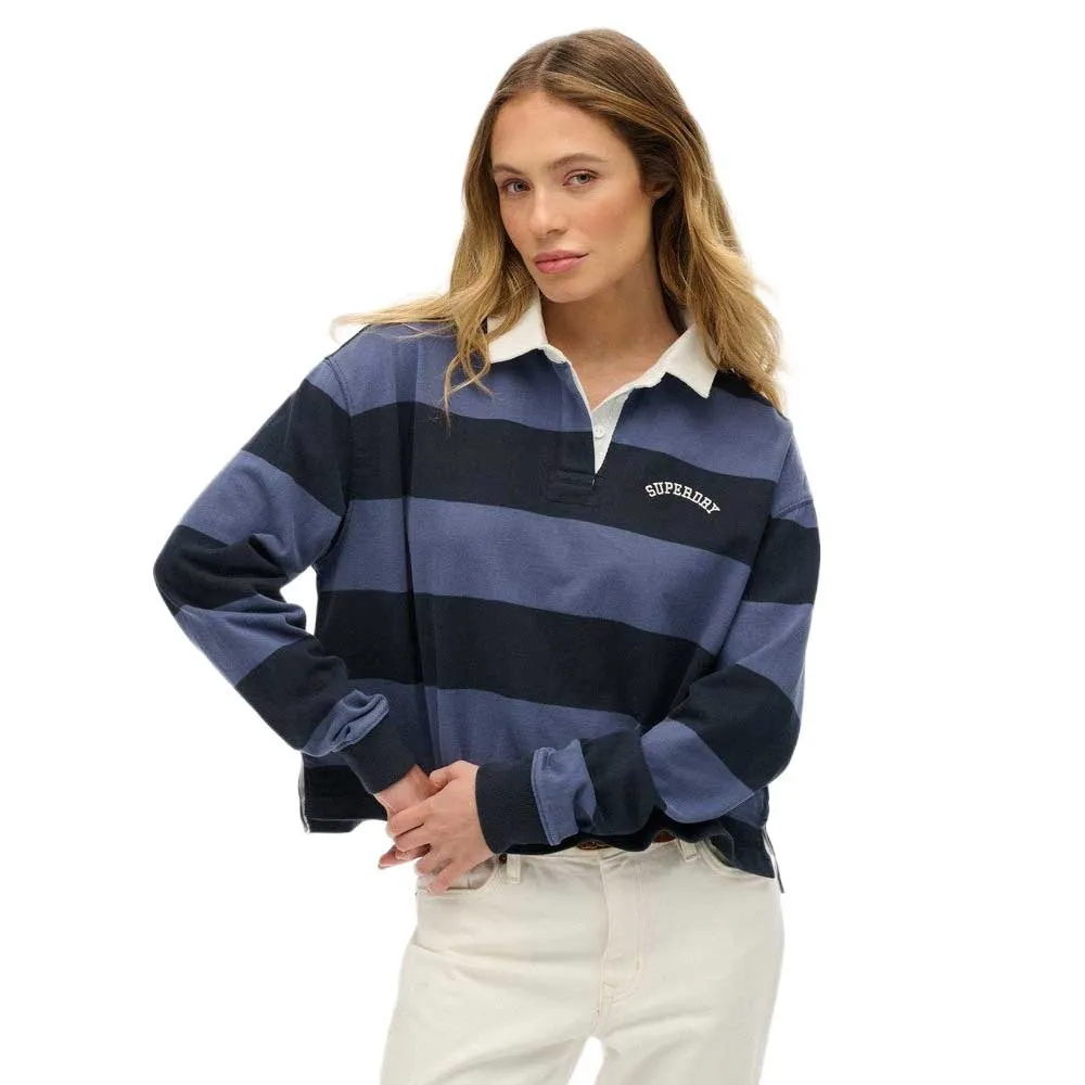 

Поло с длинным рукавом Superdry Athletic Essential Stripe Rugby, синий
