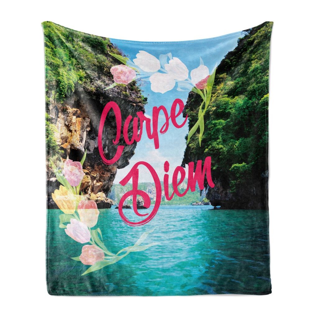 

Мягкое фланелевое флисовое одеяло ABAKUHAUS Proverb, сообщение Carpe Diem, уютный плюш для использования в помещении и на улице, 125 x 175 см, разноцветное