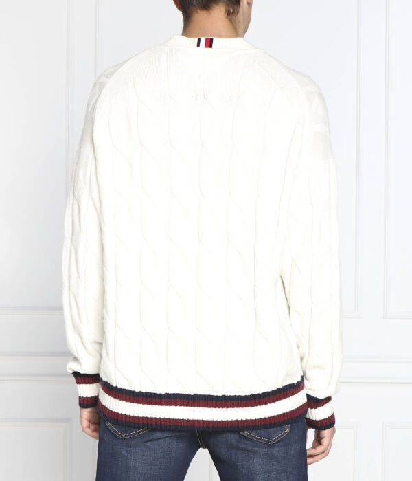 Шерстяной свитер с монограммой и узором «скрикет» Oversize fit Tommy Hilfiger, бежевый — фото 4