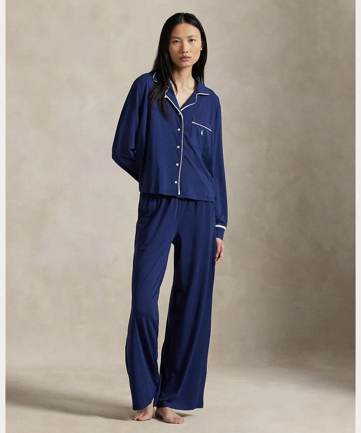 Пижама длинный рукав Ralph Lauren, комплект из рубашки и брюк, тёмно-синий