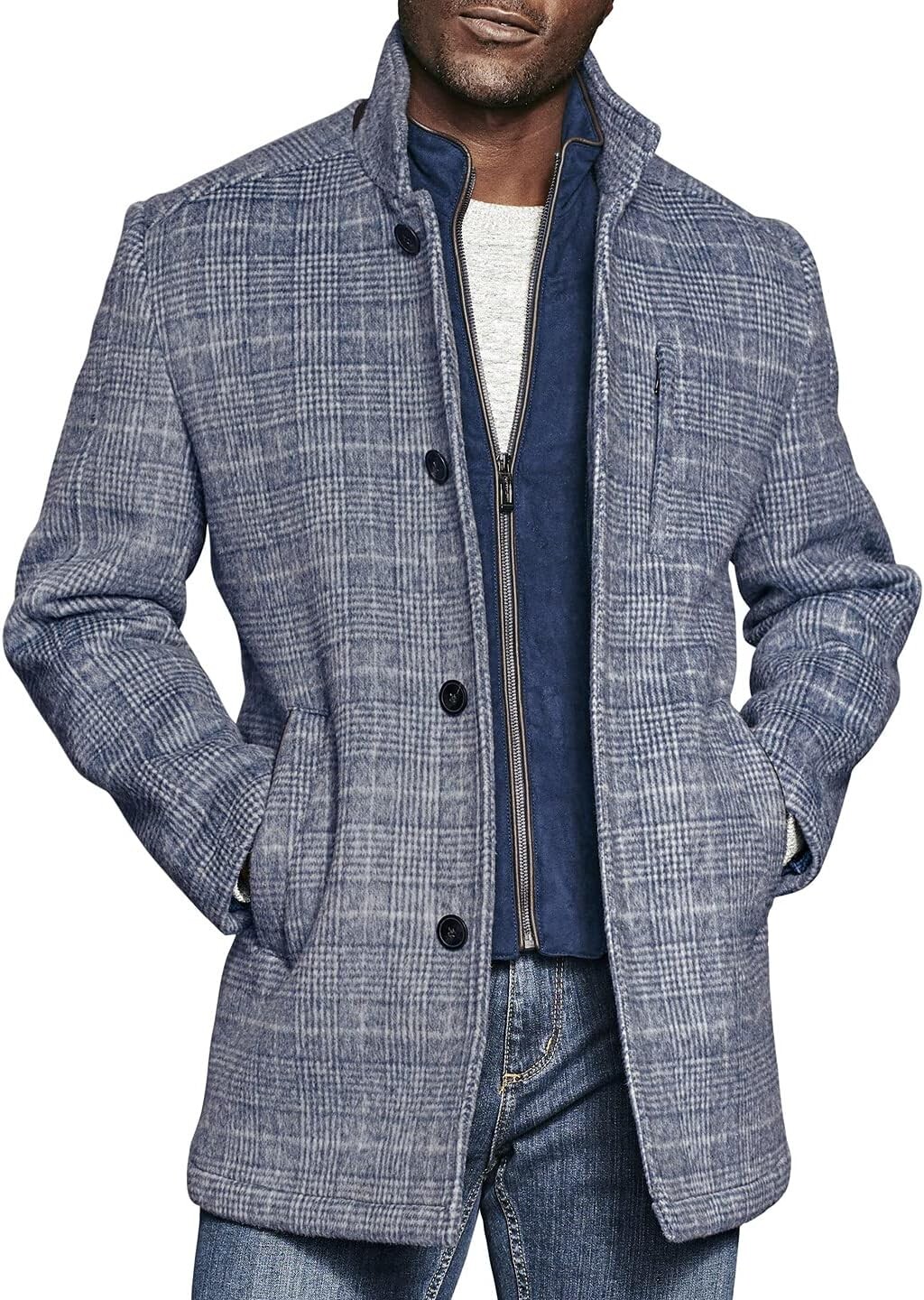

Шерстяное пальто с нагрудником Johnston & Murphy, цвет Navy Plaid