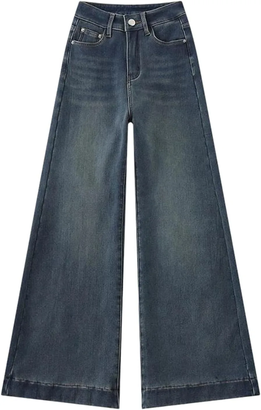 

Женские зимние джинсы-флис с широкими штанинами, стрейч и высокой посадкой