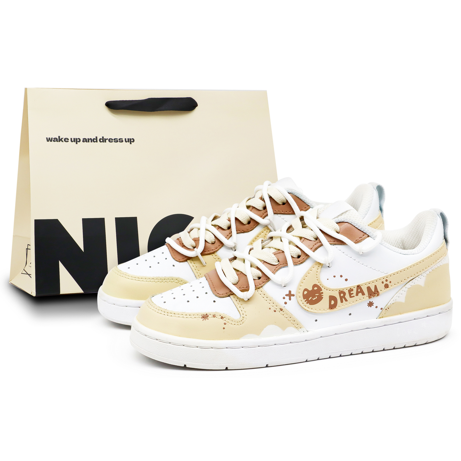 

Nike Court Borough Cocoa Pudding детские скейтборд кроссовки Yellow White