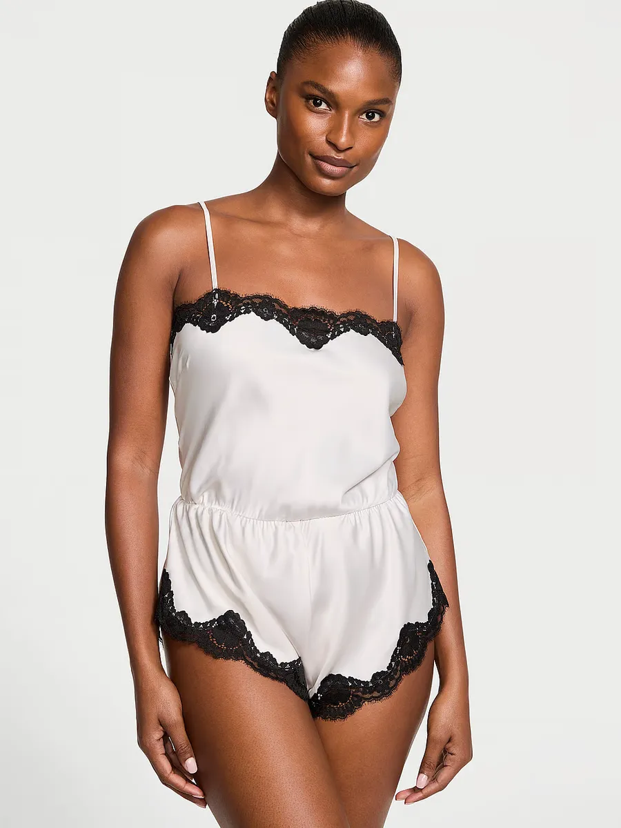 

Атласный комбинезон с кружевной отделкой Victoria'S Secret, белый