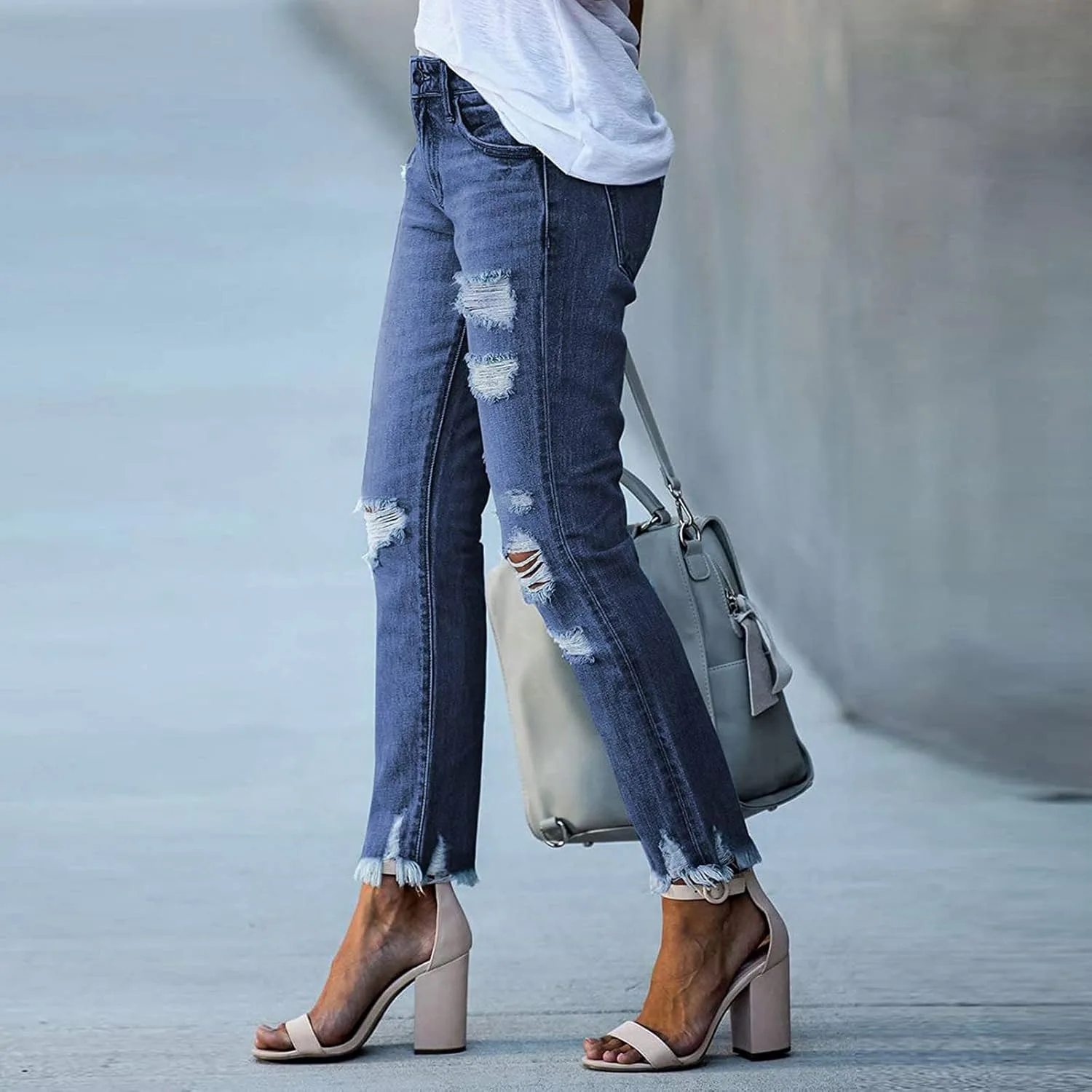 Джинсы женские Ripped High Waisted Stretch Row Hem Distressed Denim Pant — фото 3