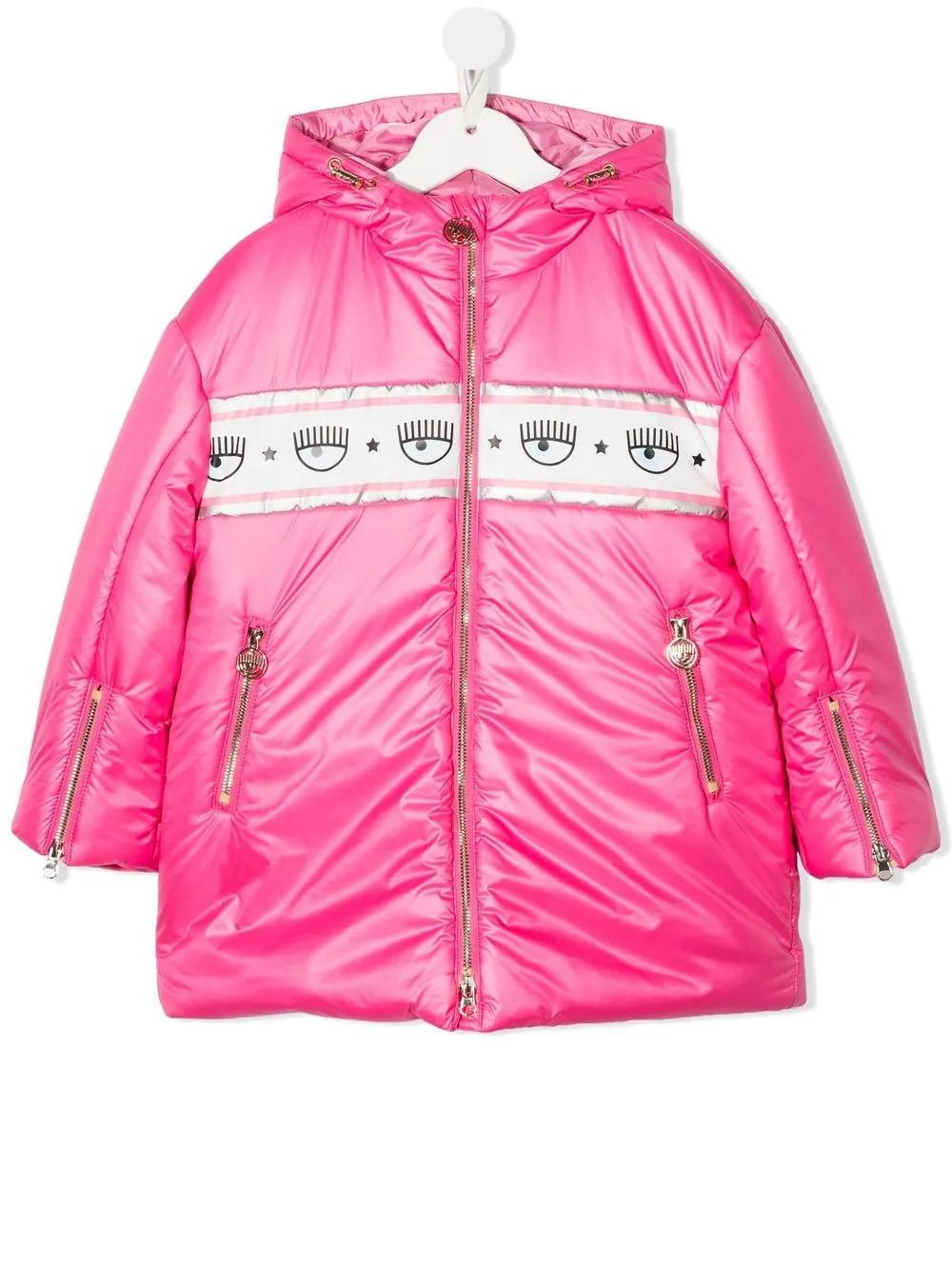 

Пуховик с капюшоном и логотипом Chiara Ferragni Kids, розовый