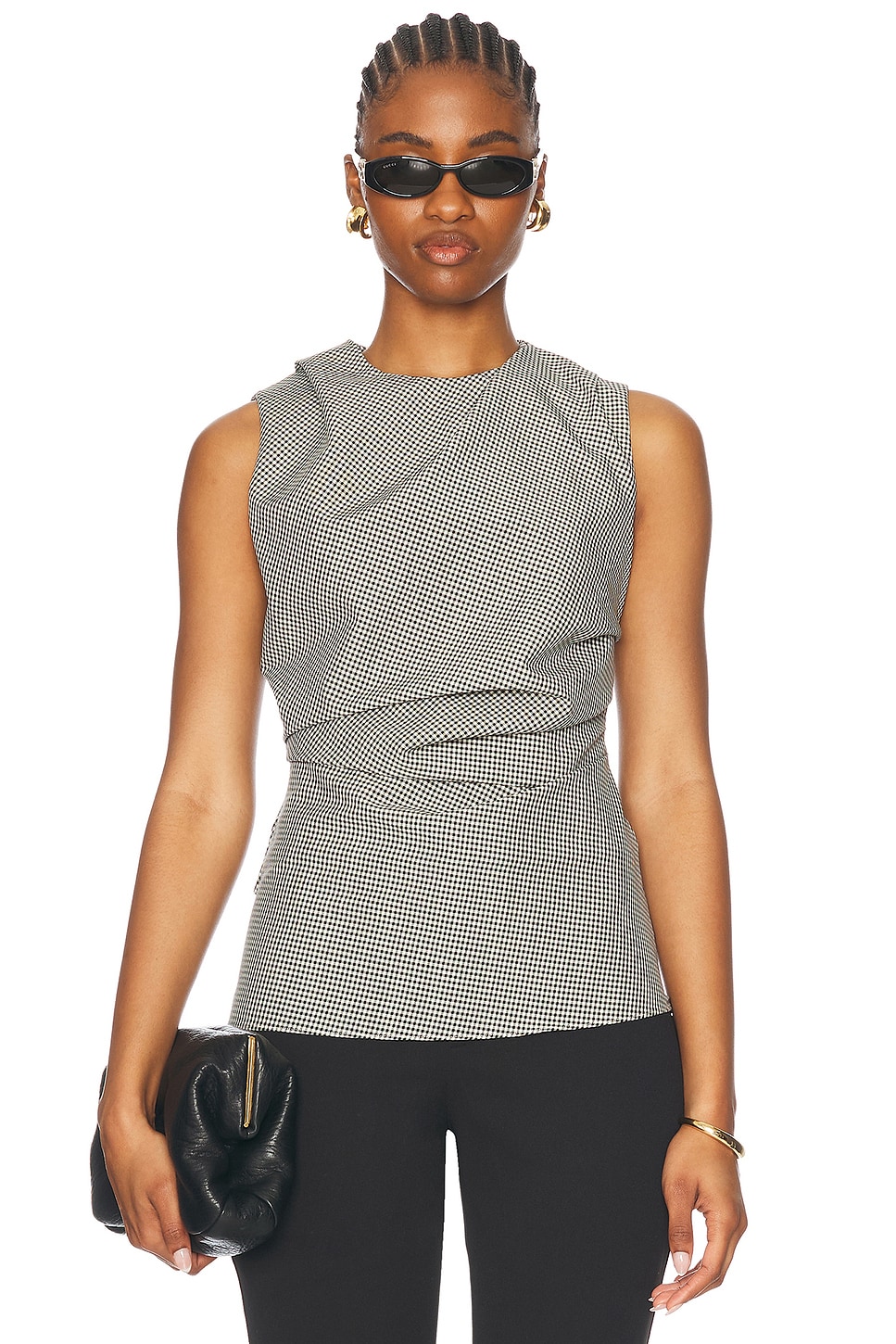 

Mini Check Cowl Neck Топ Rohe, Cream & Black Small Check