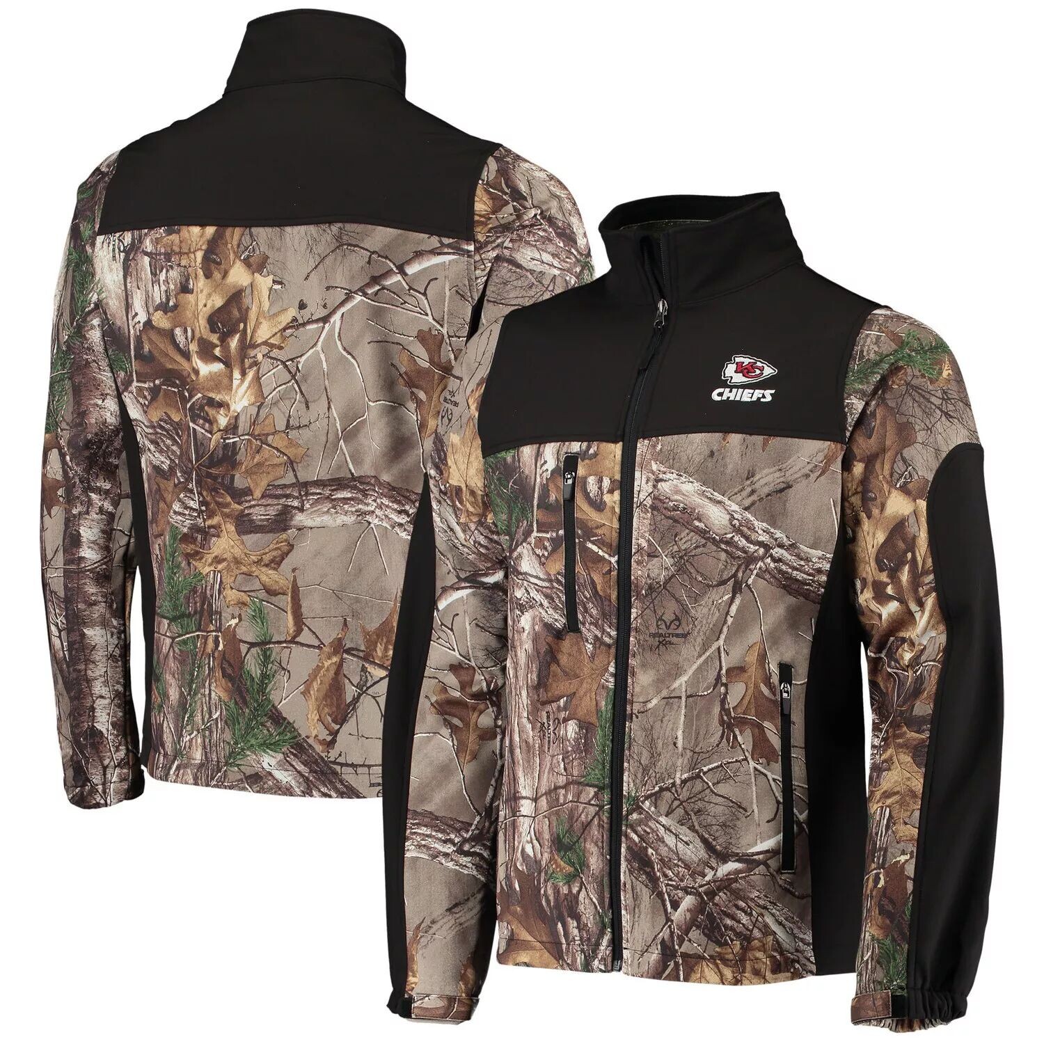 

Мужская куртка Dunbrooke Realtree Camo/Black Kansas City Chiefs Circle Hunter софтшелл с молнией во всю длину