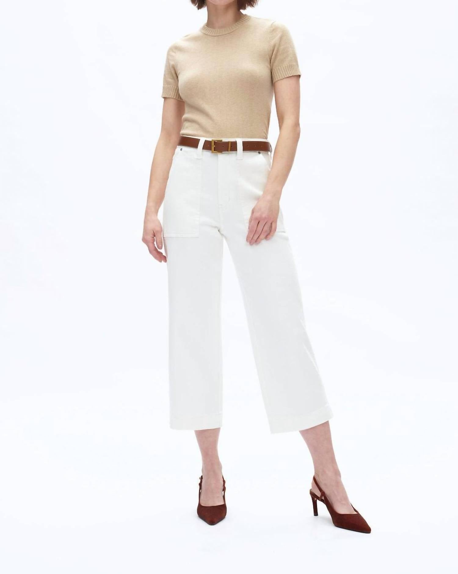 

Высокие расслабленные укороченные джинсы с прямыми штанинами в белом цвете Bayeas