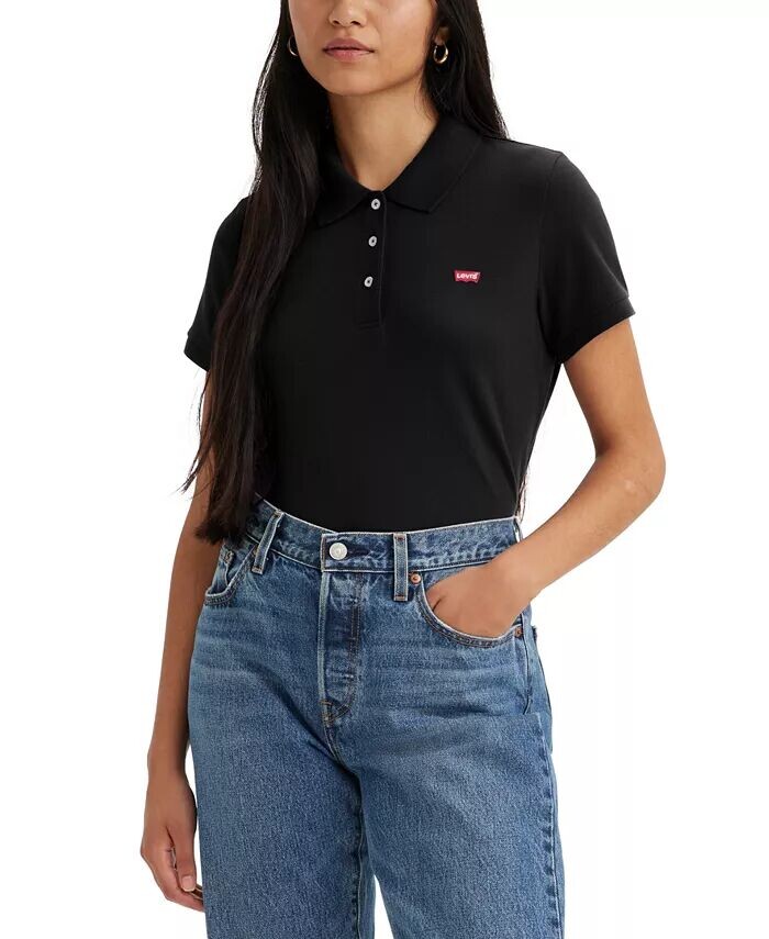 

Женская рубашка-поло с логотипом Короны и рукавами Levi's, черный