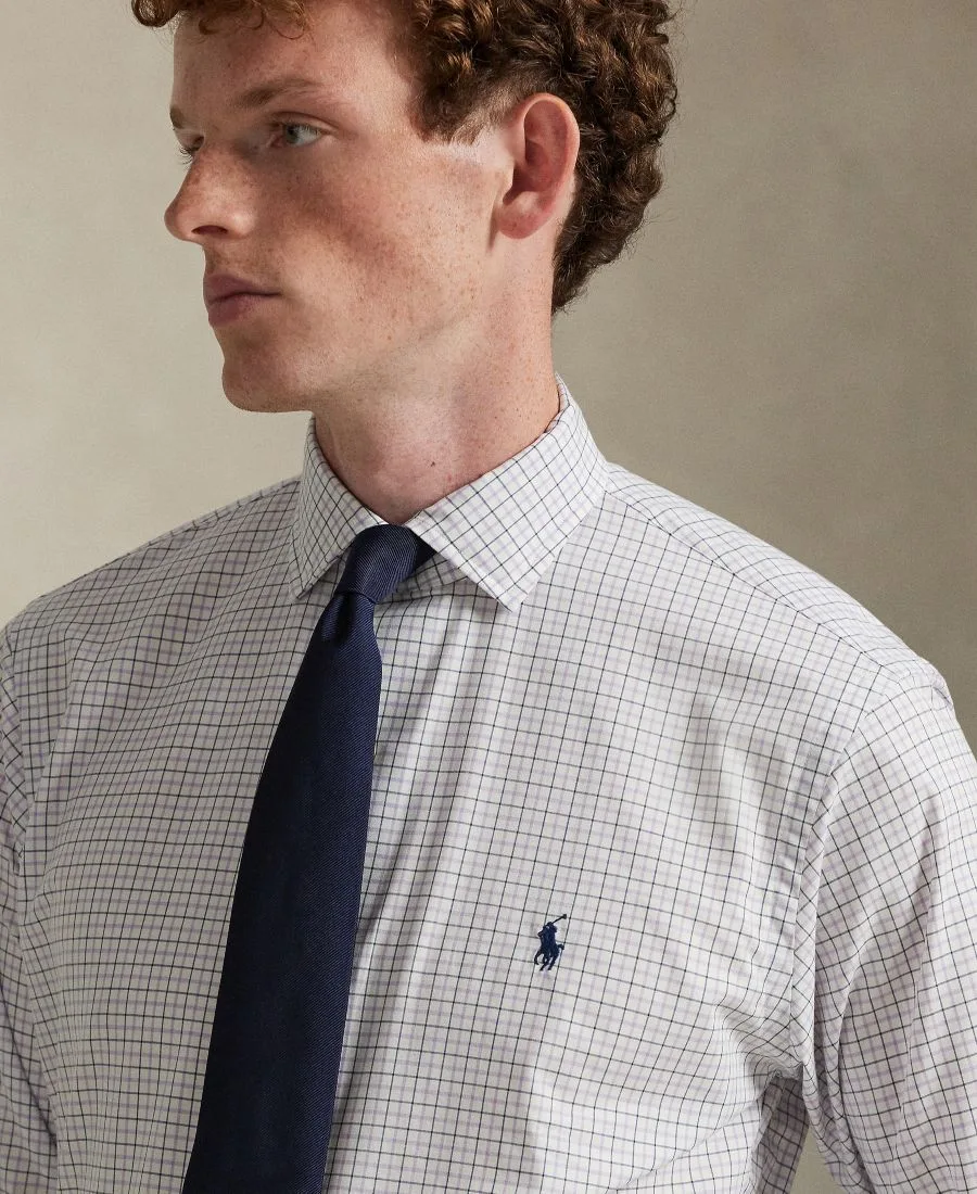 Мужская облегающая эластичная рубашка Polo Ralph Lauren, белый lavender мультиколор — фото 3