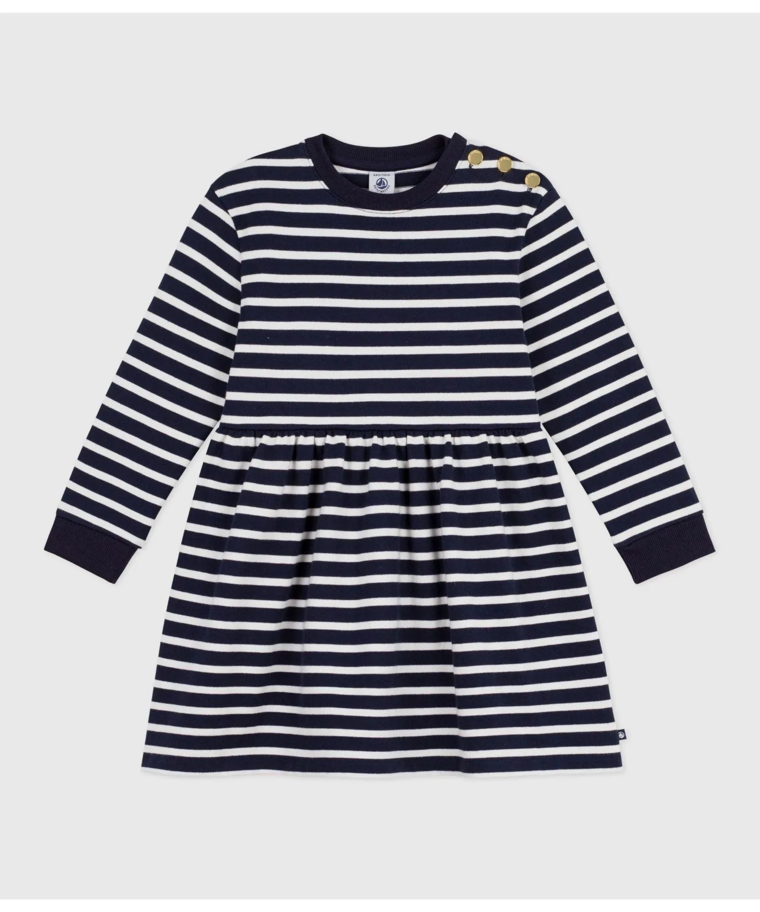 Детское платье длинное с рукавами и полосками PETIT BATEAU синее
