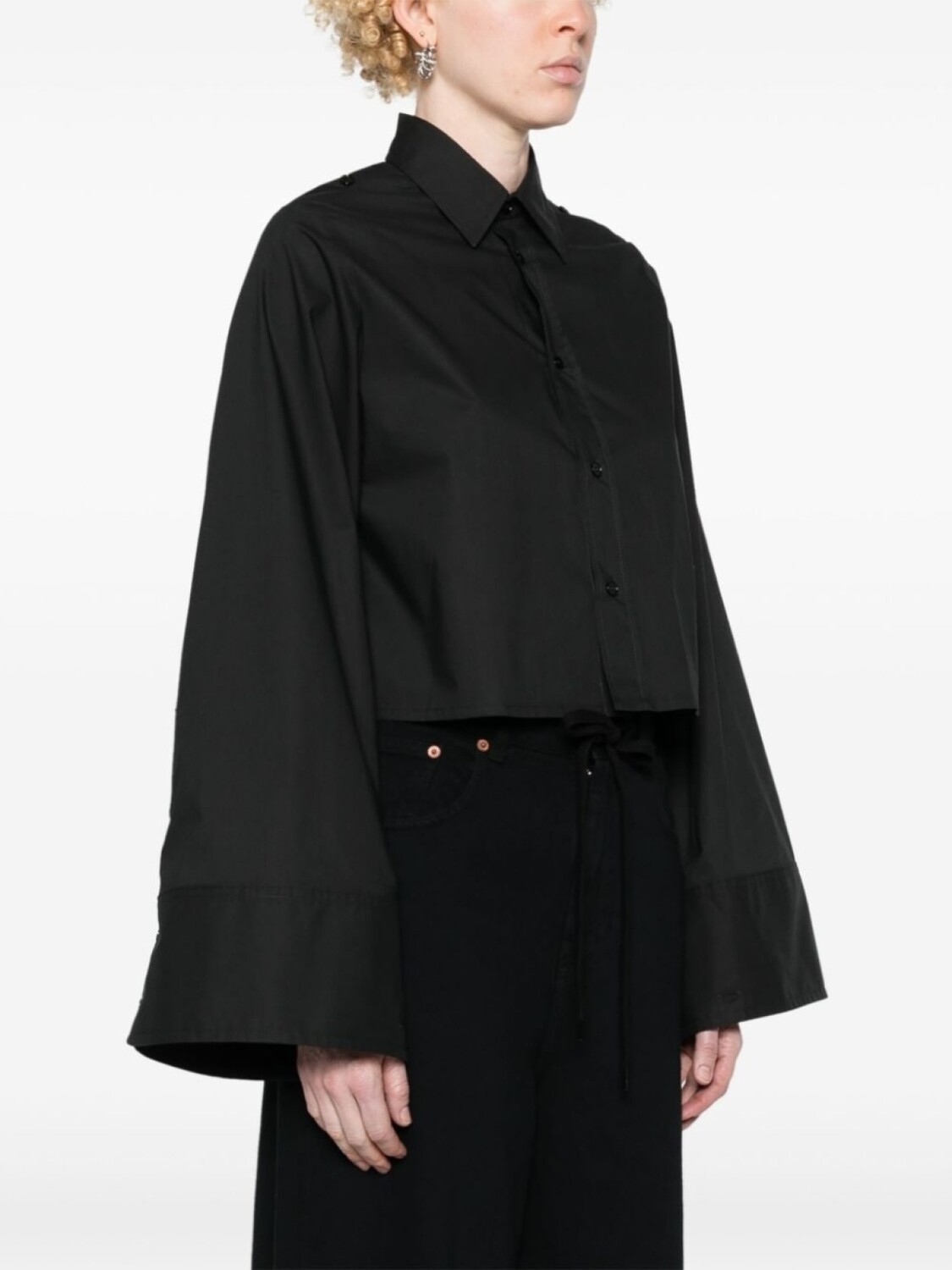 MM6 Maison Margiela укороченная рубашка с удлиненными рукавами, черный — фото 3
