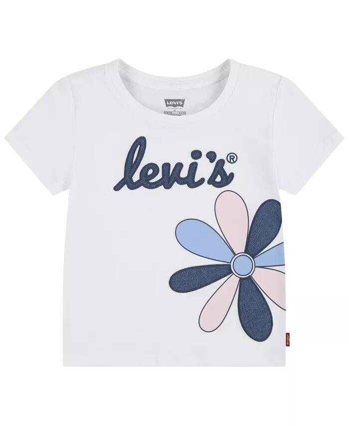 

Футболка с аппликацией в виде ромашек для маленьких девочек Levi'S, белый