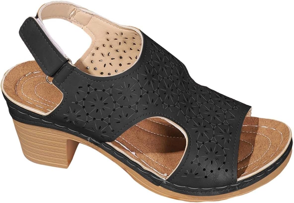 

Ортопедические сандалии для женщин с открытым носком, на толстой подошве, удобные, сандалии на танкетке для летнего повседневного и праздничного ношения, с ремешком на щиколотке, мягкие кожаные туфли Generic, черный