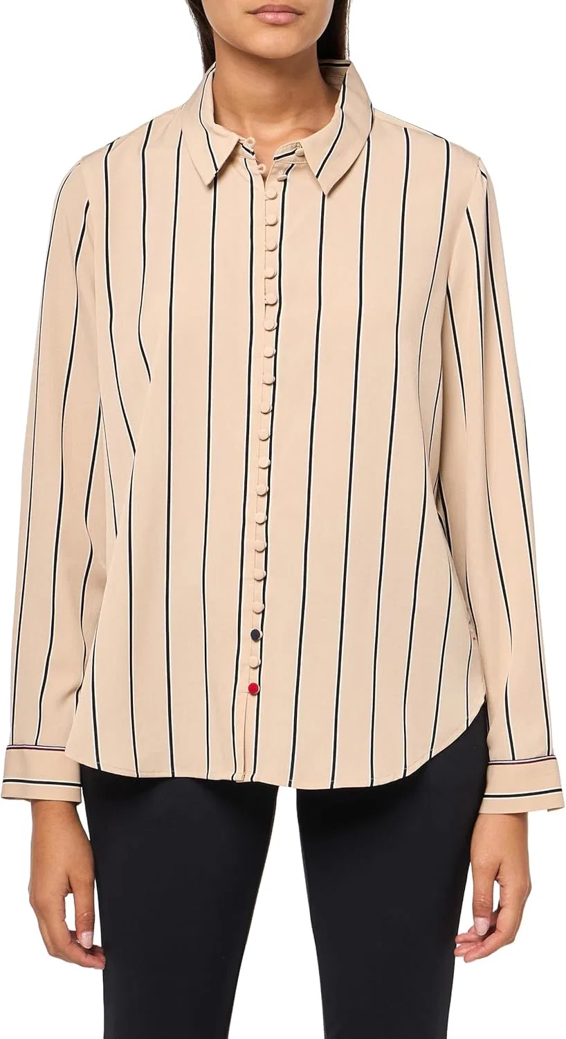Блуза на пуговицах, полоска, Tommy Hilfiger, хаки мультиколор