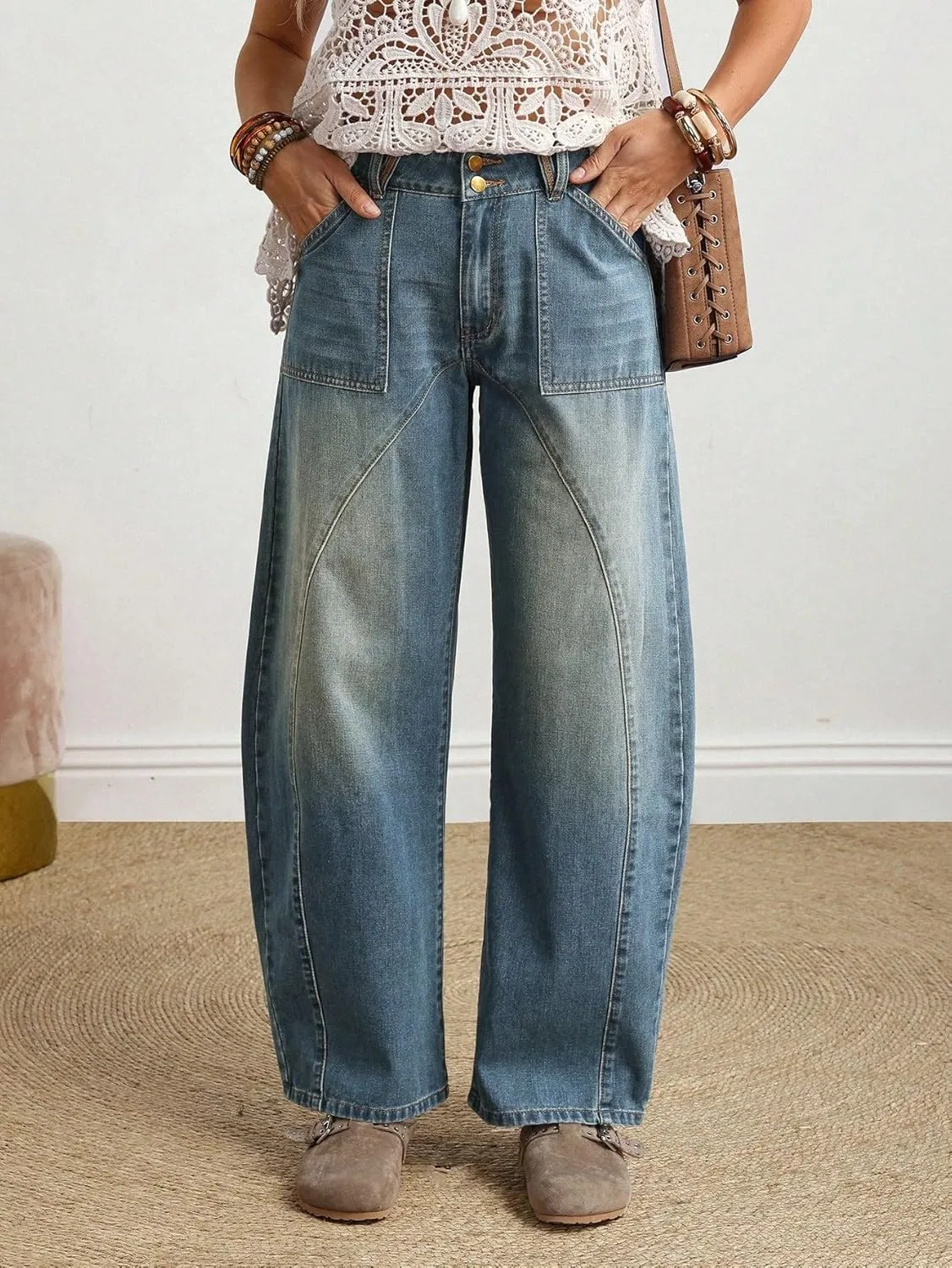Джинсы свободного кроя Baggy Jeans Women, Blue — фото 2