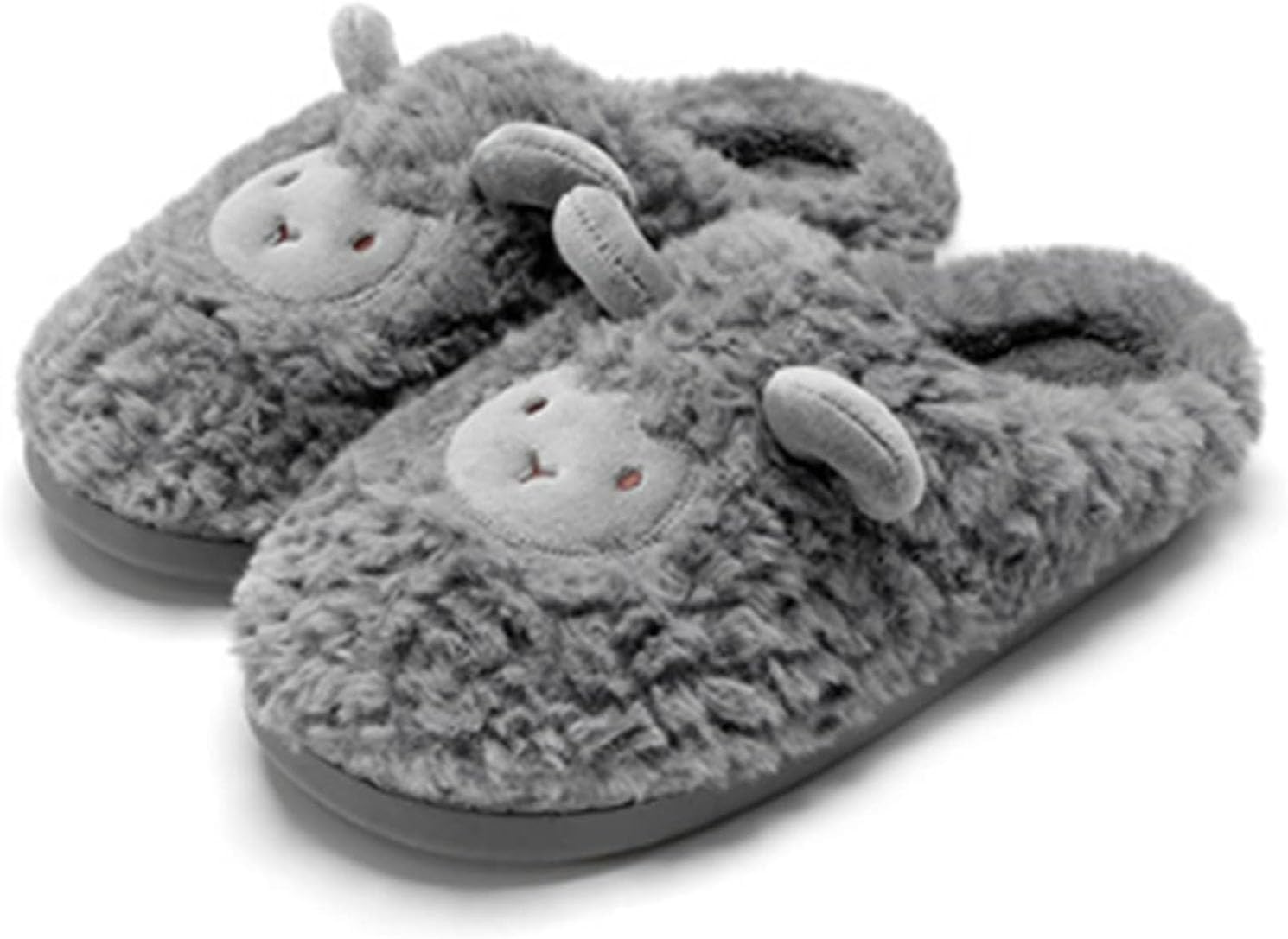 

XWNGDAFEVF Унисекс- милые и уютные мягкие пушистые тапочки в виде овечки, мультяшные, для мужчин и женщин, для дома и улицы, комфортные и легкие, серый