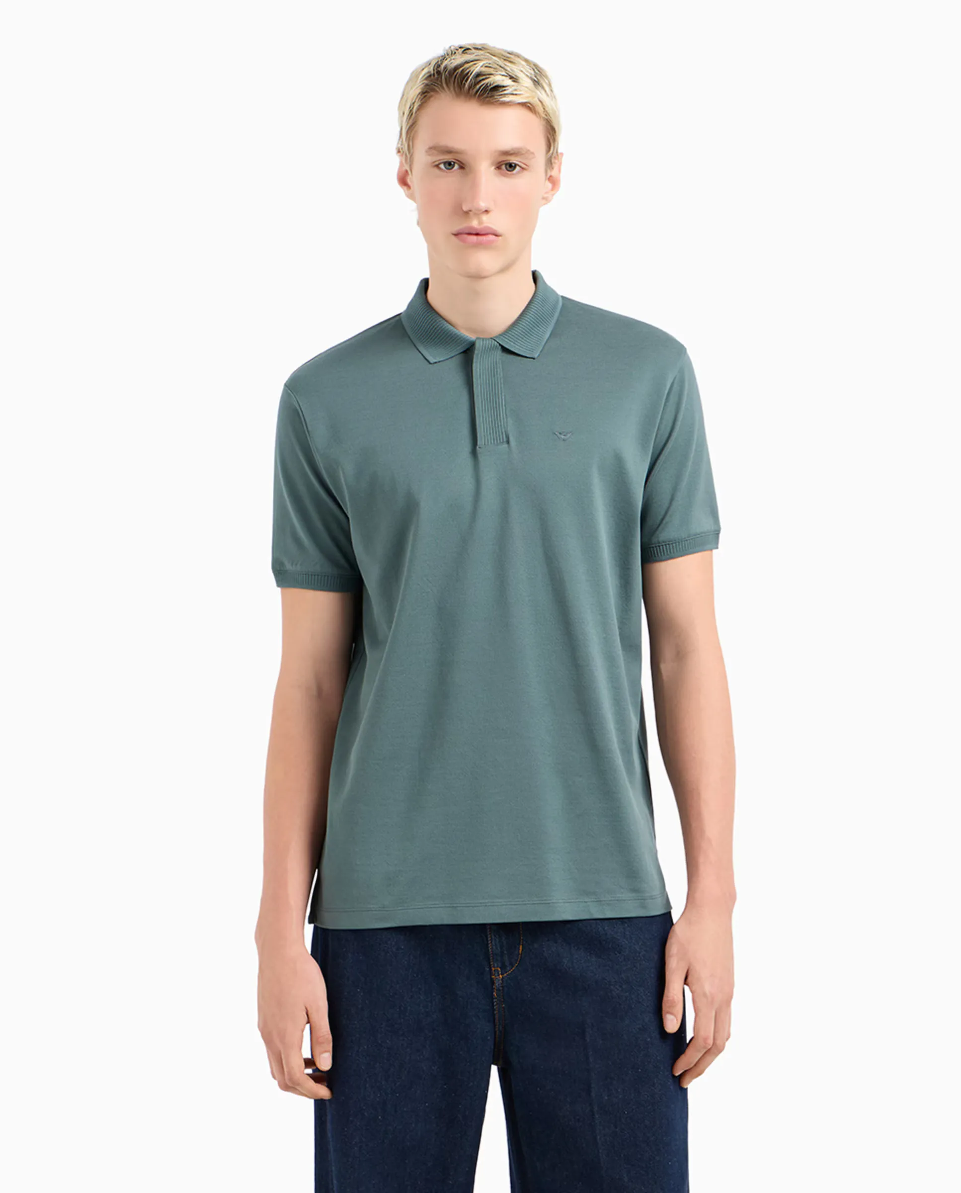 

Мужская поло с коротким рукавом, классический крой Emporio Armani, зеленый