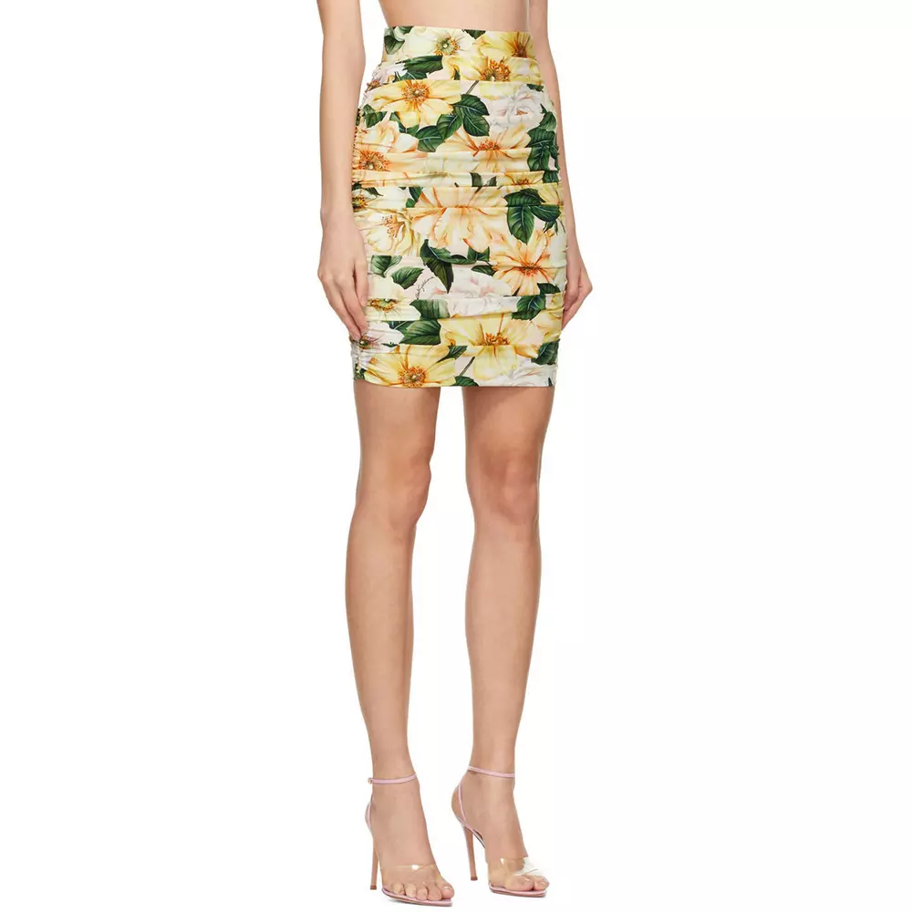 

Юбка с оборками из смесового шелка с ярким цветочным узором Dolce & Gabbana, мультиколор