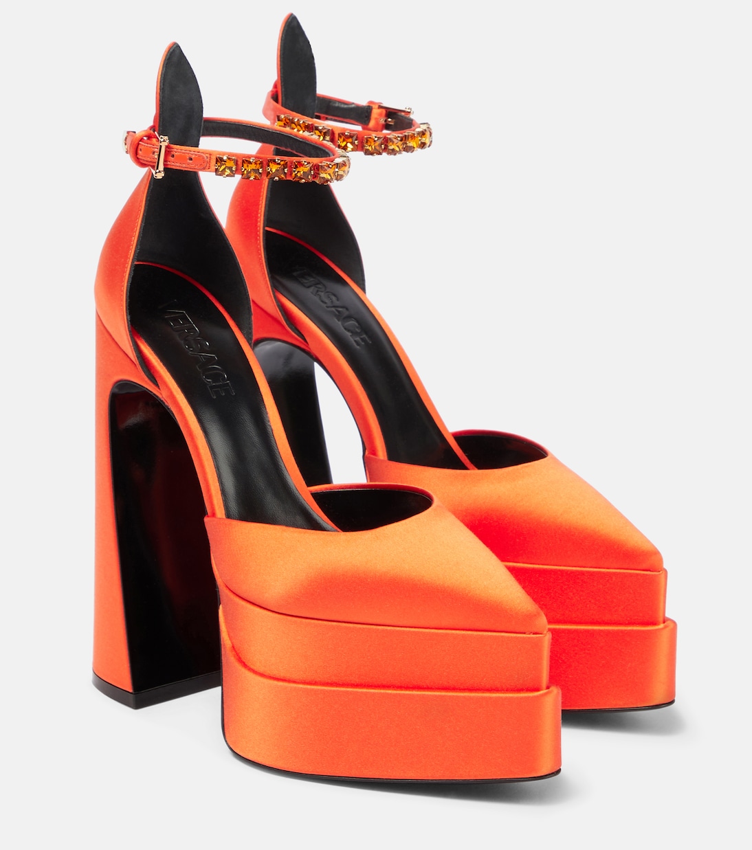 Атласные туфли-лодочки Aevitas Pointy на платформе Versace, Orange-Oro Versace