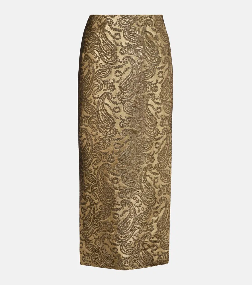 Миди-юбка с узором пейсли из парчи Etro, золото