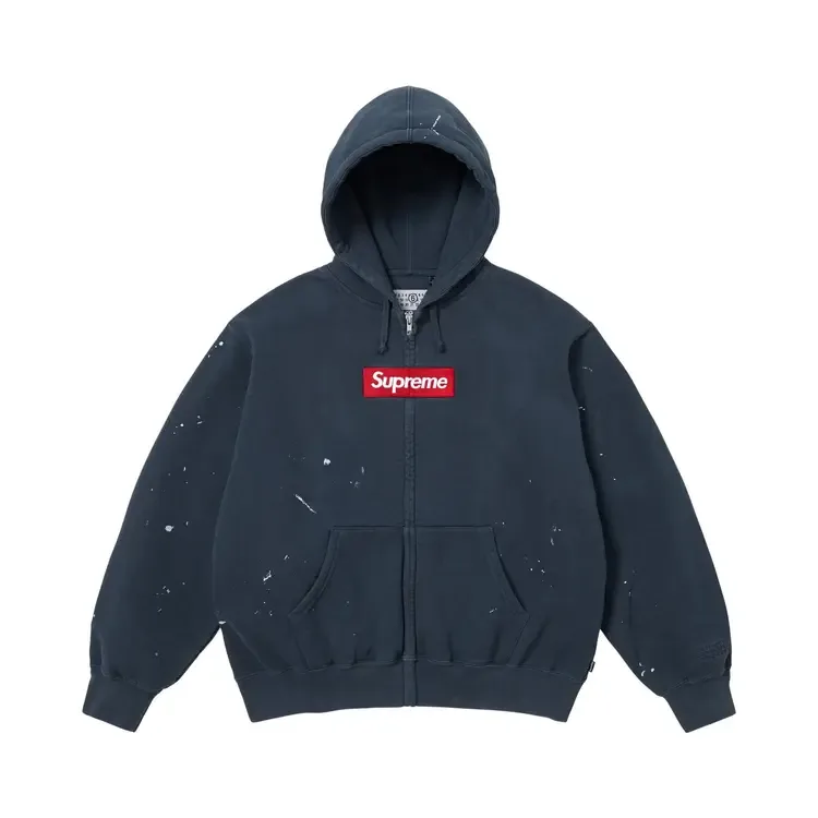 Толстовка Supreme x MM6 Maison Margiela с логотипом в виде коробки и застежкой-молнией, темно-синяя