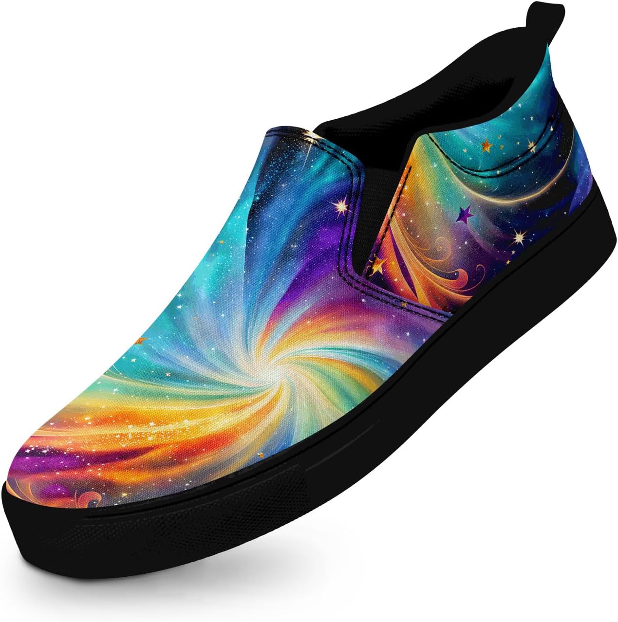 

Унисекс слипоны из холщовой ткани AWSOLE - принт с небесными звездами и луной - легкие повседневные балетки для прогулок, путешествий и ежедневной носки, черный/синий/зеленый/фиолетовый