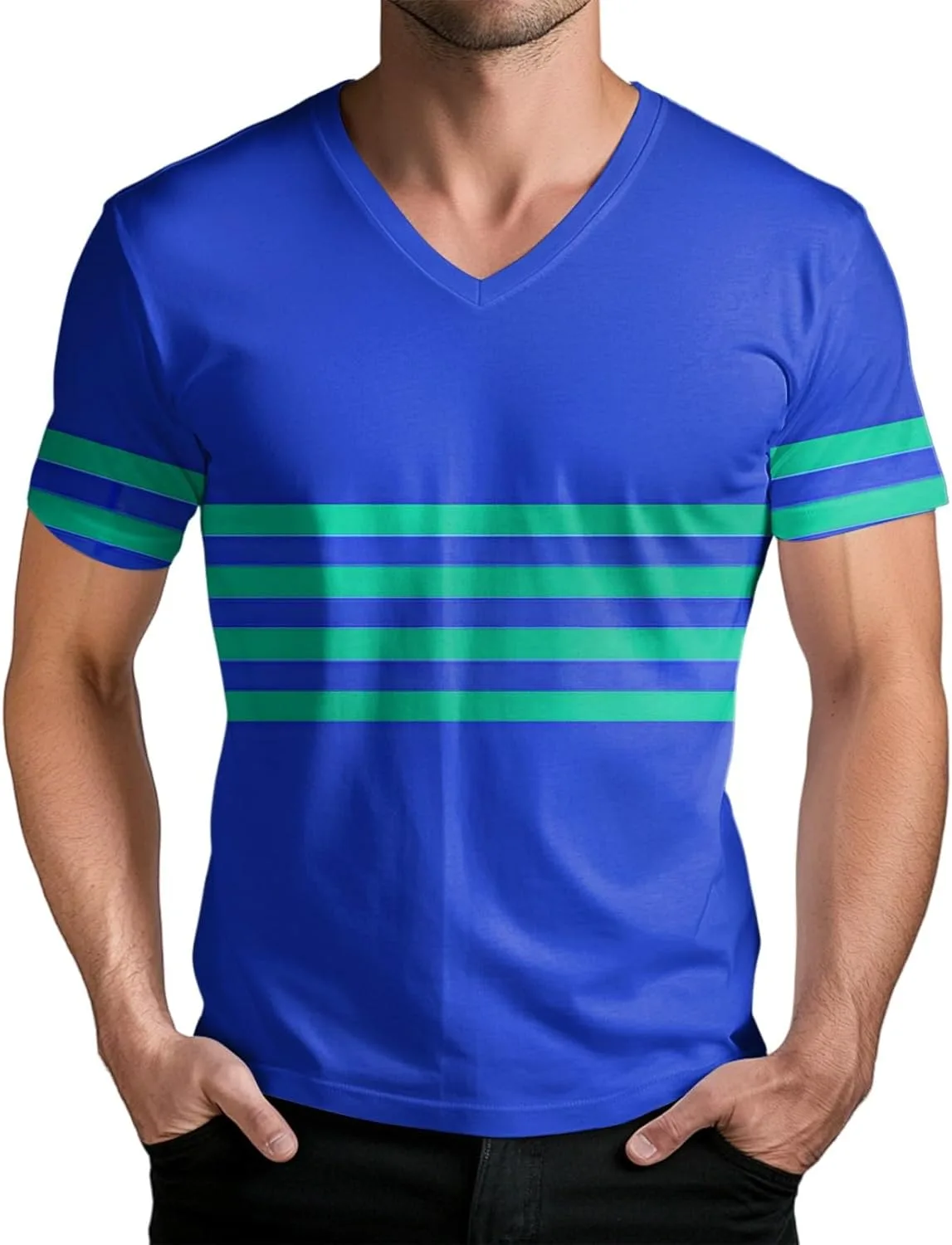 

Футболка WENKOMG1 мужская с V-образным вырезом, короткий рукав, полоска