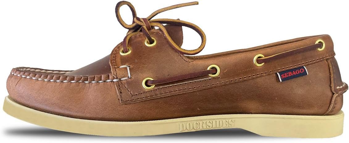 

Мокасины Sebago Portland Crazy H - с узорчатой и искусственно состаренной вощеной кожей, подкладкой из кожи и резиновой подошвой, не оставляющей следов и не скользящей, Special Editon Brown Tan