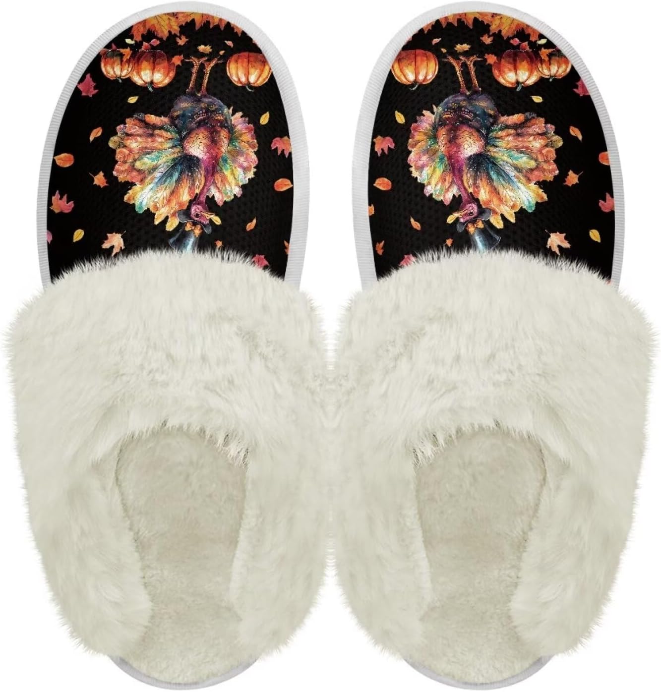 

Хлопковые тапочки PJHEQOXE с пушистыми краями, домашние тапочки для дома и улицы, хлопковые тапочки унисекс, Thanksgiving Turkey