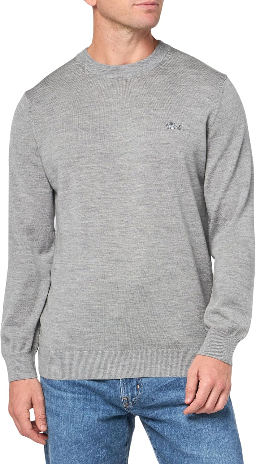 

Lacoste мужской свитер с круглым вырезом из мериносовой шерсти, Heather Agate