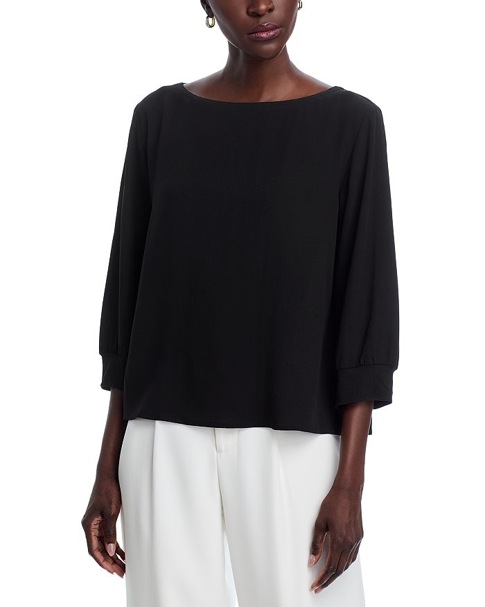 

Шелковый топ с вырезом лодочкой Eileen Fisher, черный