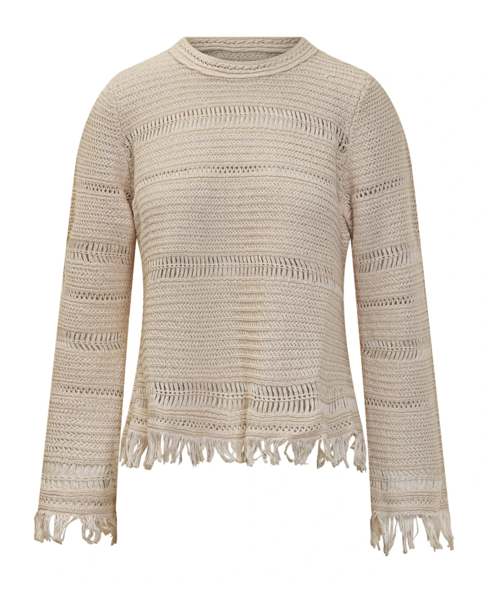 

Вязаный свитер Gehã¤Kelter с круглым вырезом и бахромой Isabel Marant, бежевый