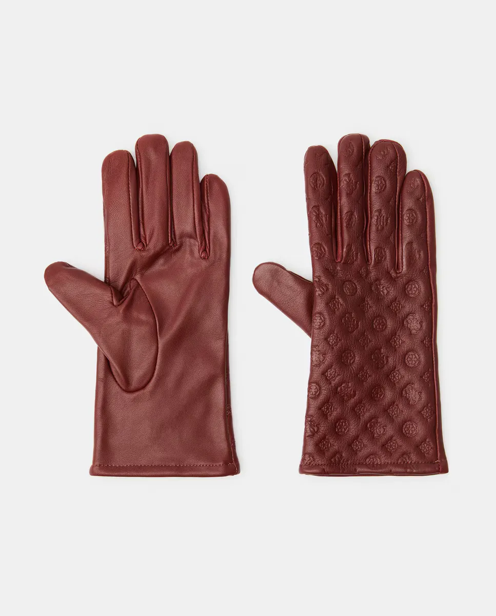 

Красные кожаные перчатки с монограммой Guess, красный