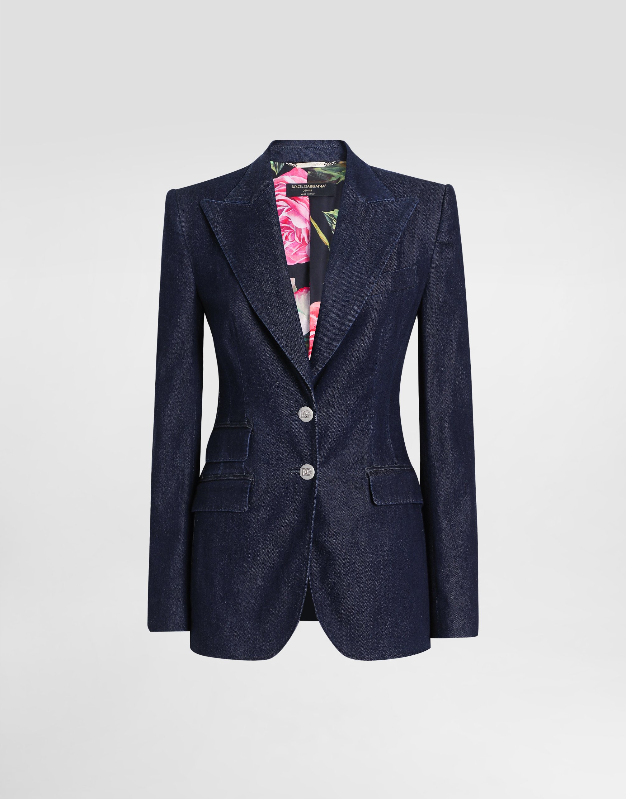 

Однобортный жакет терлингтон из денима и шелка Dolce & Gabbana, мультиколор