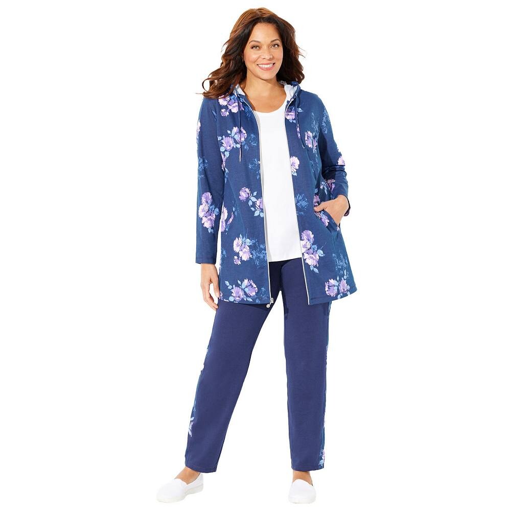 

Женская толстовка из французского махрового трикотажа Catherines Plus Size Good Intentions, цвет Navy Floral