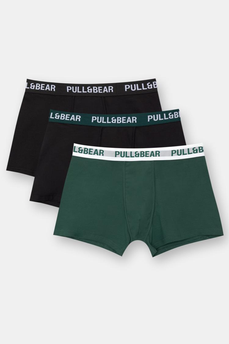 

Упаковка из 3 трусов-боксеров с зеленым логотипом Pull And Bear, мультиколор