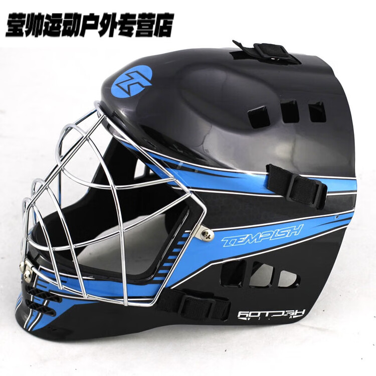 

He Jiagong Бейсбольный шлем для кетчера, хоккейный вратарский шлем для катания на коньках и роликах, матовый черный + синий, TEMPLSH, размер M