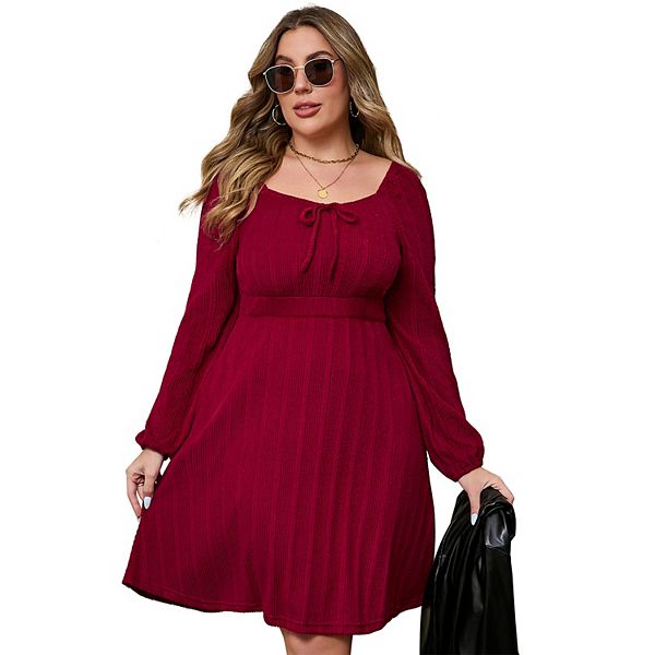 

Платье-свитер с квадратным вырезом и завязкой Plus size Kojooin, Burgundy