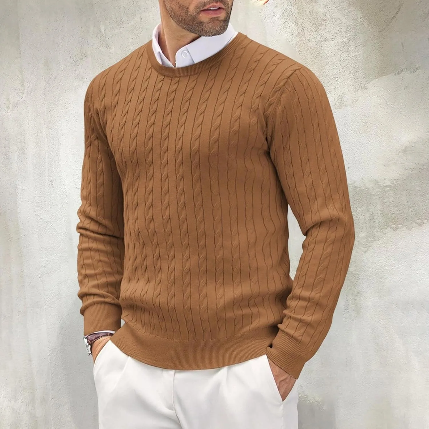 Мужской свитер Slim Fit Crewneck для работы и повседневной носки — фото 2
