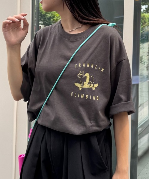 

Футболка с коротким рукавом, принт "Bulldog Skateboard" Franklin Climbing, угольно-серый