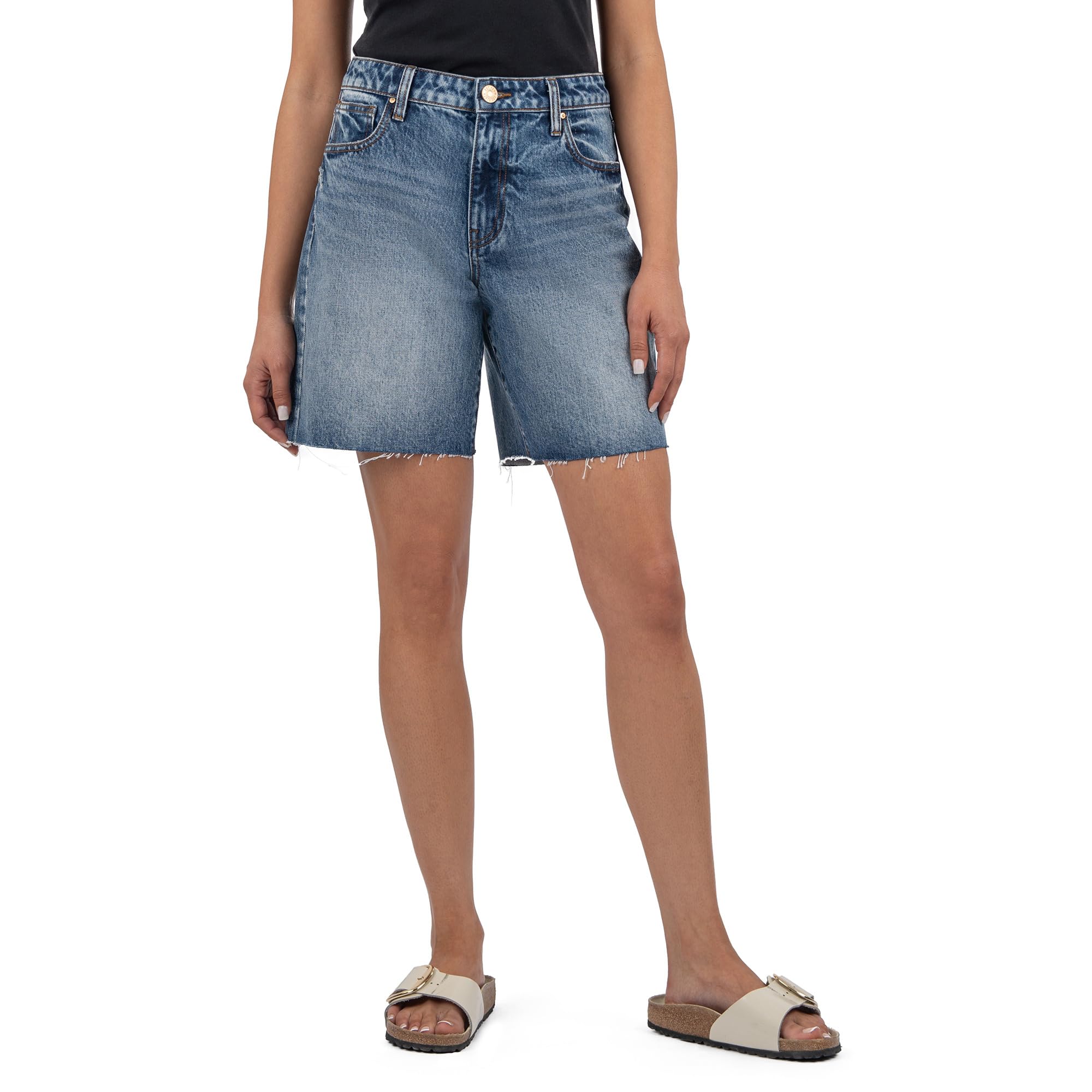 

Шорты KUT from the Kloth Hailey High Rise Long Bermuda-Basic Raw Hem, цвет Vigor with Dark Base Wash